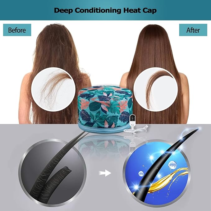 VICARKO Hair Steamer for Deep Conditioning, 10-Level Heats Up Quickly, 118” Power Cord, Heating Cap Hot Oil Treatment Heat, Electric Thermal Heated Steam Natural Black Hair, Hawaii Blue