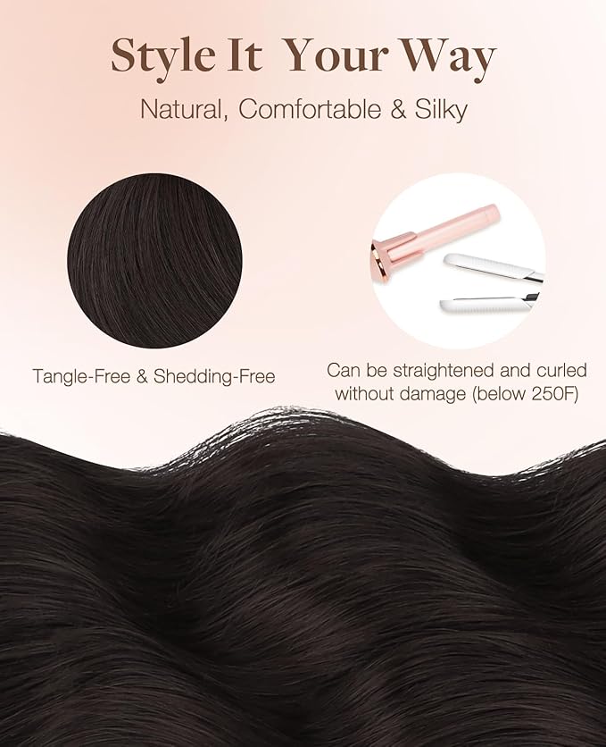 GOO GOO Invisi edge Tape in Hair Extensions Human Hair, 2 Dark Brown 20pcs 18inch 50g, Virgin Human Hair Tape ins, Seamless Injected Tape in Hair Extensions