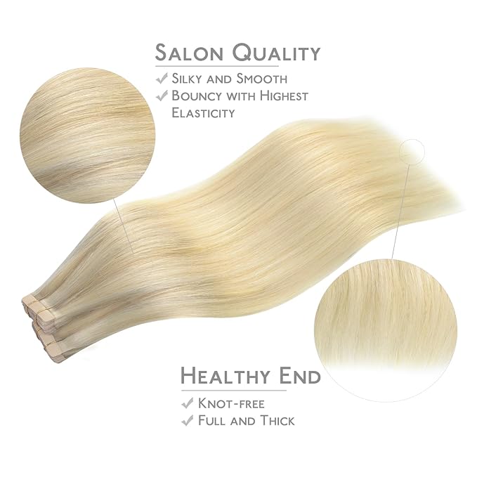 WENNALIFE Tape in Hair Extensions Human Hair, 40pcs 100g 20 inch Ombre Ash Blonde to Golden Blonde Balayage Platinum Blonde Hair Extensions Real Human Hair Invisible Straight Tape in Extensions