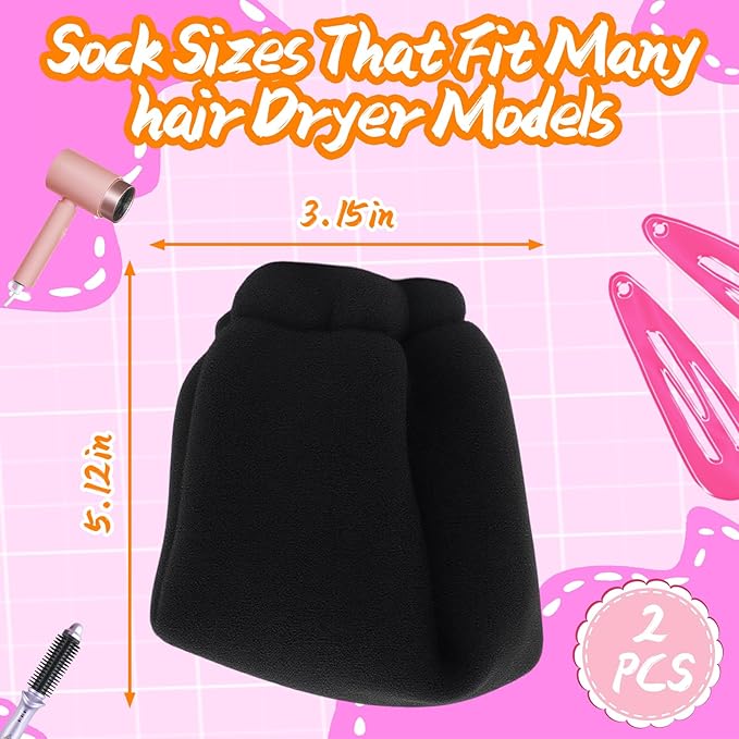 2 Pcs Sock Diffuser for Hair Dryer, 5.12 x 3.15" Universal Heat-Resistant Sponge Attachment for Curly Hair, Lightweight & Reusable Travel-Friendly Blow Dryer Diffuser Cap for Frizz Control (Black)