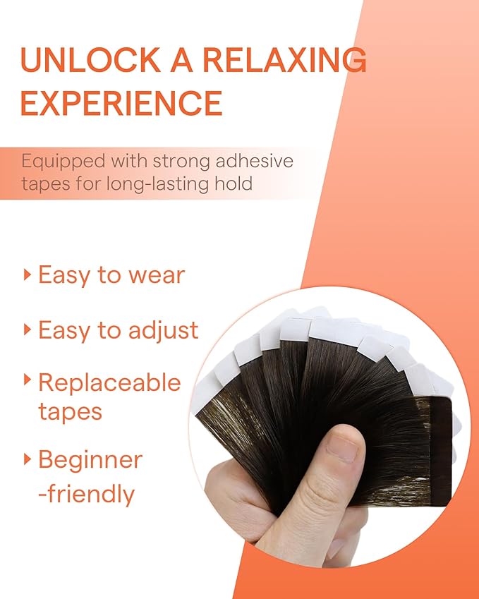 Sunny Hair Tape in Hair Extensions Real Human Hair Invisible Remy Hair Extensions Tape ins for Women Dark Brown 24 inch 25G