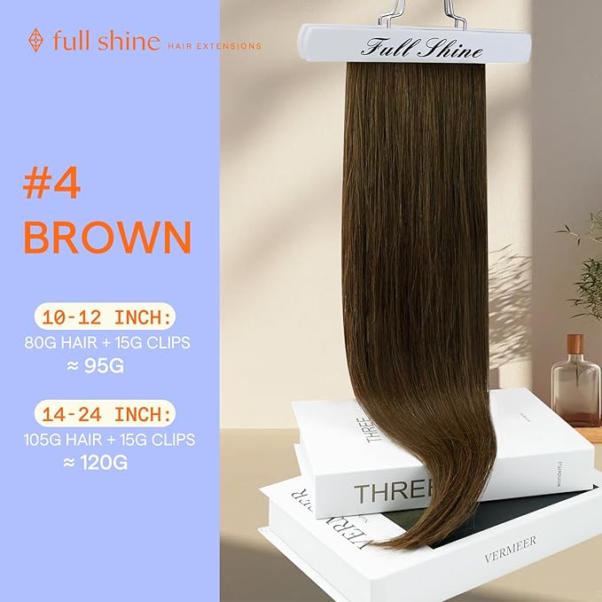 Full Shine Brown Hair Clip in Extensions Real Human Hair Medium Brown Invisible Clip in Hair Extensions Triple Weft Straight Thick Ends 16 Inch 7 Pcs 120 G