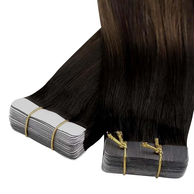 YoungSee Tape in Hair Extensions Real Human Hair Brown Balayage Tape in Hair Extensions Ombre Dark Brown Roots to Brown Tape-in Hair Extension Human Hair 14In for Everyday Wear 20pcs 50g