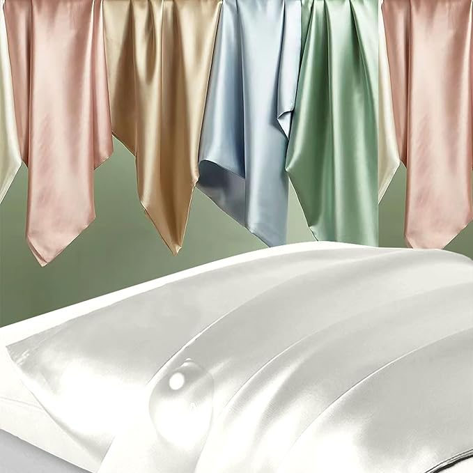 Silk Pillowcase 2 Pack, Natural Mulberry Silk Pillow Case, Anti Acne Silk Pillowcase for Hair and Skin, King Size Silk Satin Pillowcase Set of 2 with Hidden Zipper, Gifts for Women Men, Ivory
