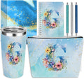 Personalized Gifts Monogrammed Birthday Gifts for Women, Mentor Employee Appreciation Christmas Initial 20 oz Tumbler, Makeup Bag Cup Ballpoint Pens Journal Notebook 6 Set, (Aesthetic Blue Flower G)