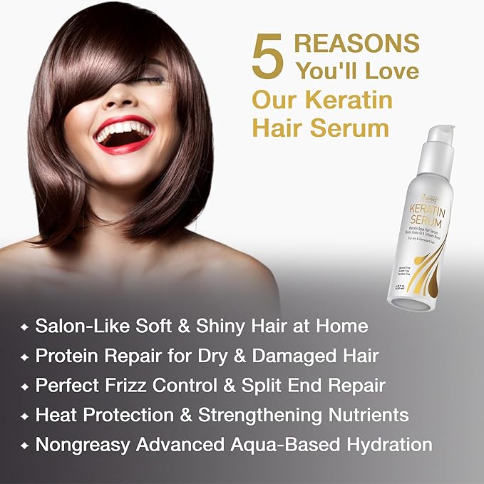 Vitamins Keratin Thick Hair Leave-In Conditioner and Serum Kit - No Rinse Moisturizing Cream and Anti Frizz Gloss Boost for Dry Damaged Curly Wavy and Straight Hair - Pro Salon Hair Care