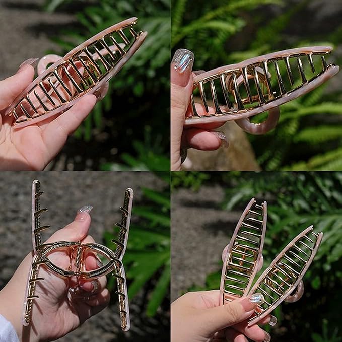 Big Butterfly Hair Accessories - 4.7" Acetate & Metal Clips for Women's Long, Thick Hair - 3 Pcs