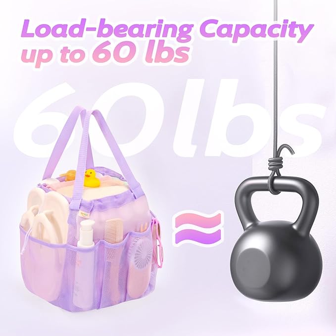 Mesh Shower Caddy Portable with Drawstring, Dorm Room Essentials for College Students Girl & Boy, Larger Shower Bag for Camping,Swimming,Gym,Travel,Bathroom - Purple