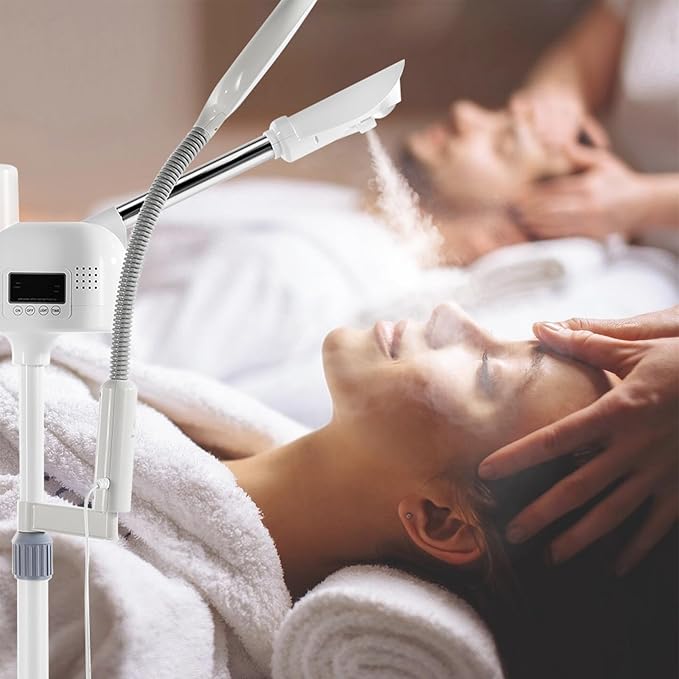 Professional Facial Steamer 2 in1 Steamer for Face 5X LED Magnifying Lamp Facial Steamer for Esthetician Beauty Face Equipment Use at Home or Salon（White）