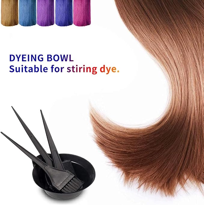 Hair Dye Color Brush and Bowl Set, Color Bowl Brushes Tool Mixing Bowl Kit Tint Comb for Hair Tint Dying Coloring Applicator (Black)