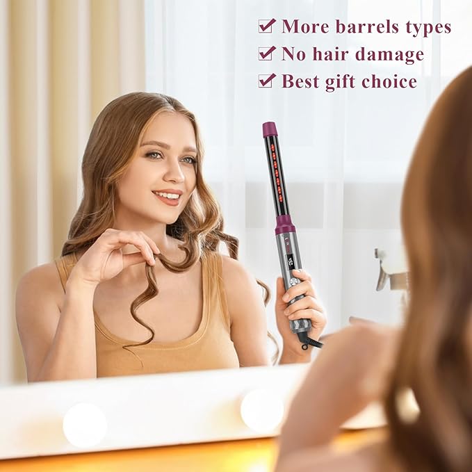 IG INGLAM Curling Iron Wand Set, 8 in-1 Interchangeable Ceramic Barrels with Infrared, Cucurbit, Tapered, Extended, 1in, 1 1/4 in, 3/4in Barrels and Clips