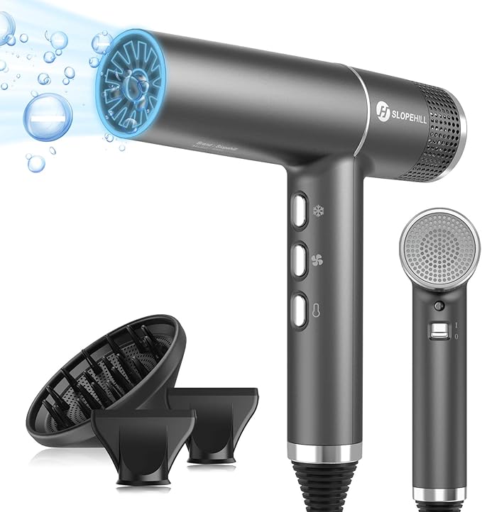slopehill Hair Dryer with Unique Brushless Motor | Intelligent Fault Diagnosis | Innovative Microfilter | Oxy Active Technology | Led Display (Grey)