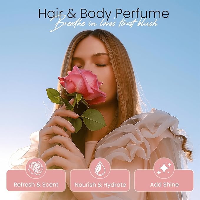 Hair Perfume for Women Long Lasting, Deodorizing Rose Perfume Oil Parfum for Women, Body & Hair Care Mist Fragrance Spray, Alcohol Free & Nourish Freshen Hair, Body & Pillows for All Hair Type, 50mL