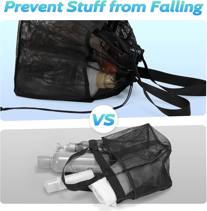 Mesh Shower Caddy Portable with Drawstring, Dorm Room Essentials for College Students boy & girl, Larger Shower Bag for Camping,Swimming,Gym,Travel,Bathroom - Black