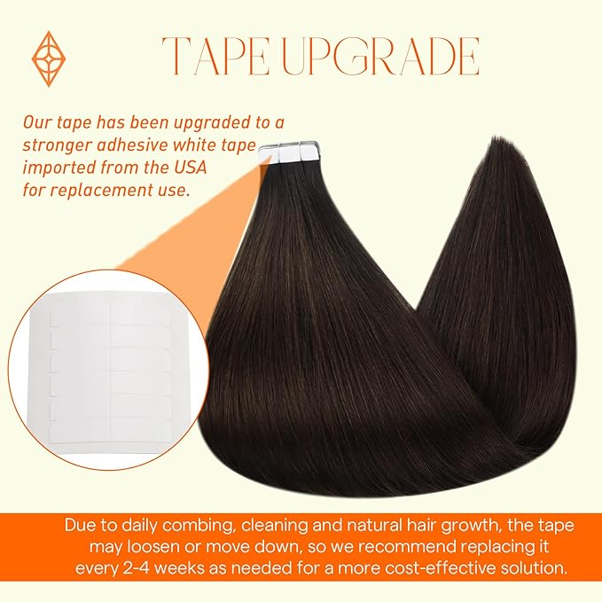 Full Shine Brown Tape in Hair Extensions Human Hair Tape ins Color 2 Dark Brown Straight Hair Extensions 24 INCH 100G Seamless Skin Weft Brazilian Double Sided for Daily Wear 40 PCS
