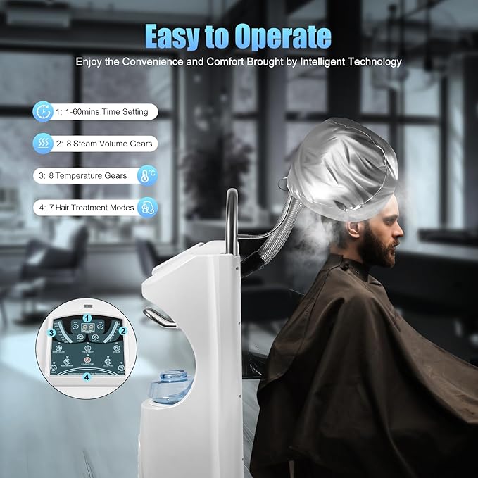 7 in 1 Professional Salon Hair Steamer Dryer 110V Stand Hair Dryer Hooded Treatment Perming Machine with Rolling Base, Floor Hooded Treatment Perming Machine