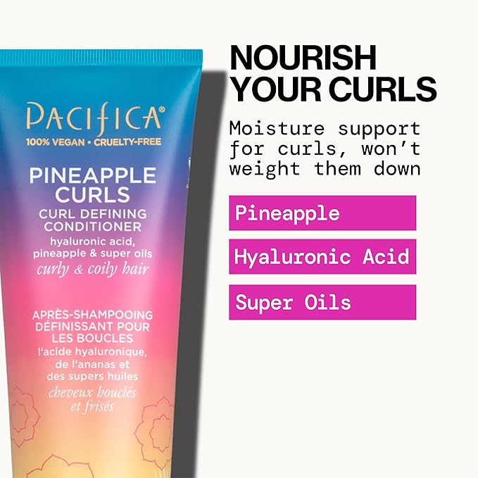 Pacifica Pineapple Curls Shampoo & Conditioner Set – Curl Defining Hair Care for Curly & Coily Hair, Enhances Bounce & Reduces Frizz Sulfate Free Clean Beauty Vegan & Cruelty-Free Dermatologist Tested
