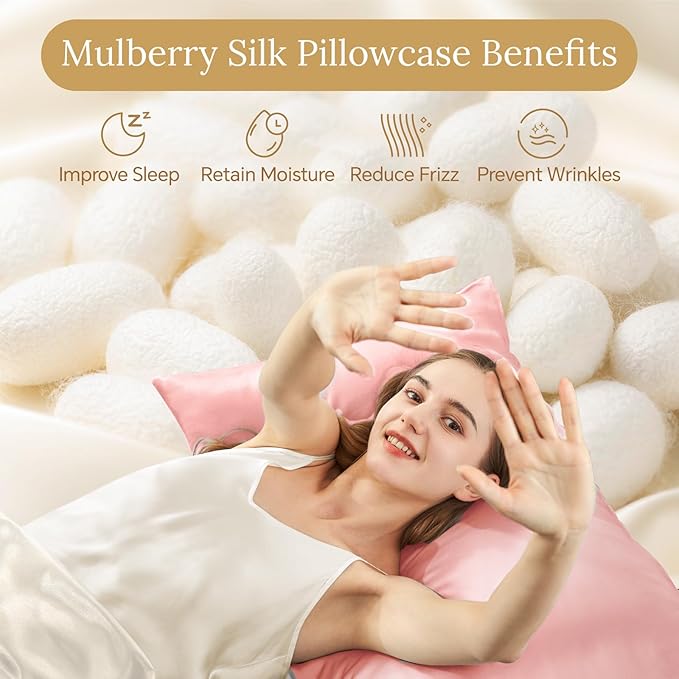 INFIIXSO Mulberry Silk Pillowcase for Hair and Skin, Silk Pillow Cases King Size with Hidden Zipper 20"x40", Extraordinary Smooth and Soft Cooling Pillow Cases for Hot Sleepers(Blush Pink, 1 Pack)