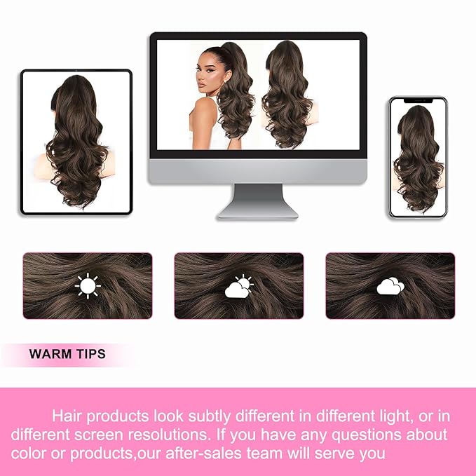 ALXNAN Claw Long Wavy Ponytail Extension,18 Inch Curly Pony Tail Clip in Hair Extensions for Women,Dark Chocolate Brown Clip on Pony Tails Hair Extensions