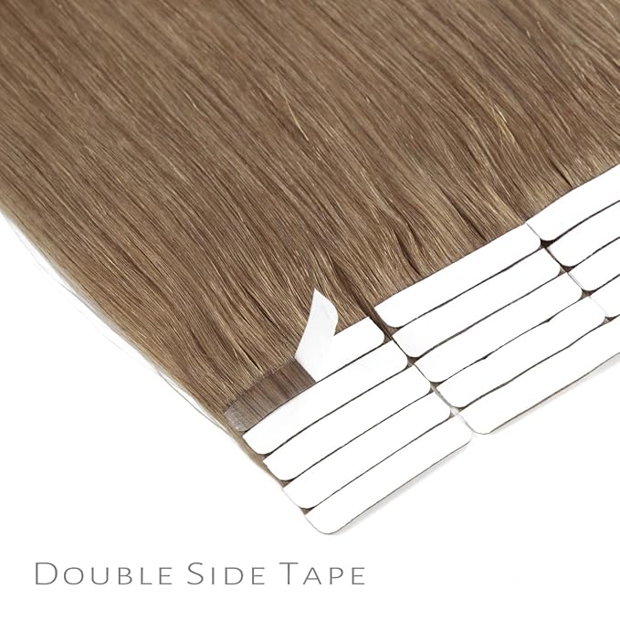 Lacer Hair Extensions Tape in Human Hair Chestnut Brown Skin Weft Remy Tape in Hair Extensions 14 Inch Full Thick Ends Adhesive Hair Pieces for Women 50g/20pcs