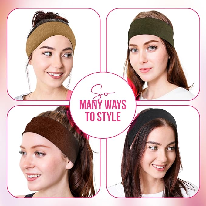 Styla Hair Headbands for Women Stretch Fashion Head Bands 10 Pack Non-Slip Head Wraps Great for Spa, Sports, Yoga, Pilates, Running, Gym Headband, Workouts (Earth Tones)