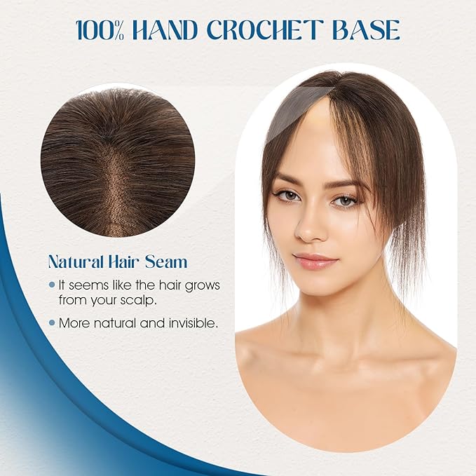 Hair Topper with Side Bangs Human Hair Curtain Bangs Topper for Women,3.54x4.92 T-part Lace Base Real Human Hair Topper Hair Piece for Daily Wear(Side Bangs,Dark Brown)