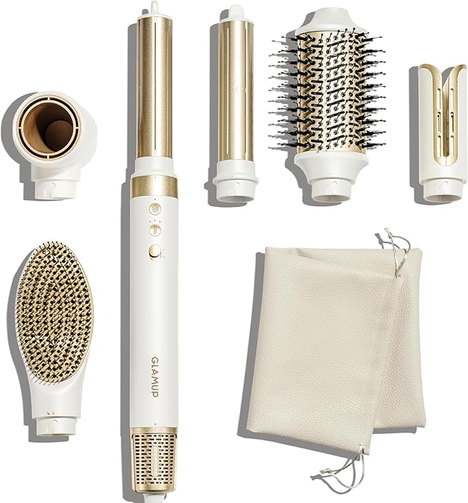 GLAMUP® 6 in 1 Hot Air Styler, Tight Grip, Powerful High Speed Dryer, Volumizer, Blow Dryer Brush, Curling Volumizing Hair Styler Gift Set with Travel Bag