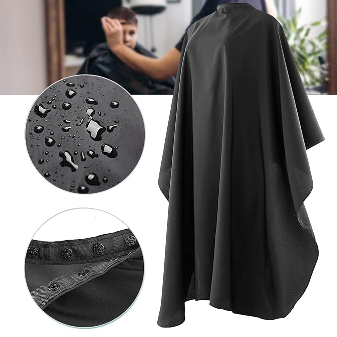Black Barber Cape - Professional Nylon Waterproof Salon Cape, 59" x 47", 8 Pack
