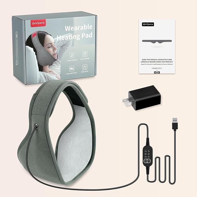 Comfytemp Face Heating Pad for TMJ Relief, Heated Face Mask with 3 Heat and Time Settings, USB Electric Wearable Heating Pad for Face Jaw Chin Wisdom Teeth, Oral and Facial Surgery