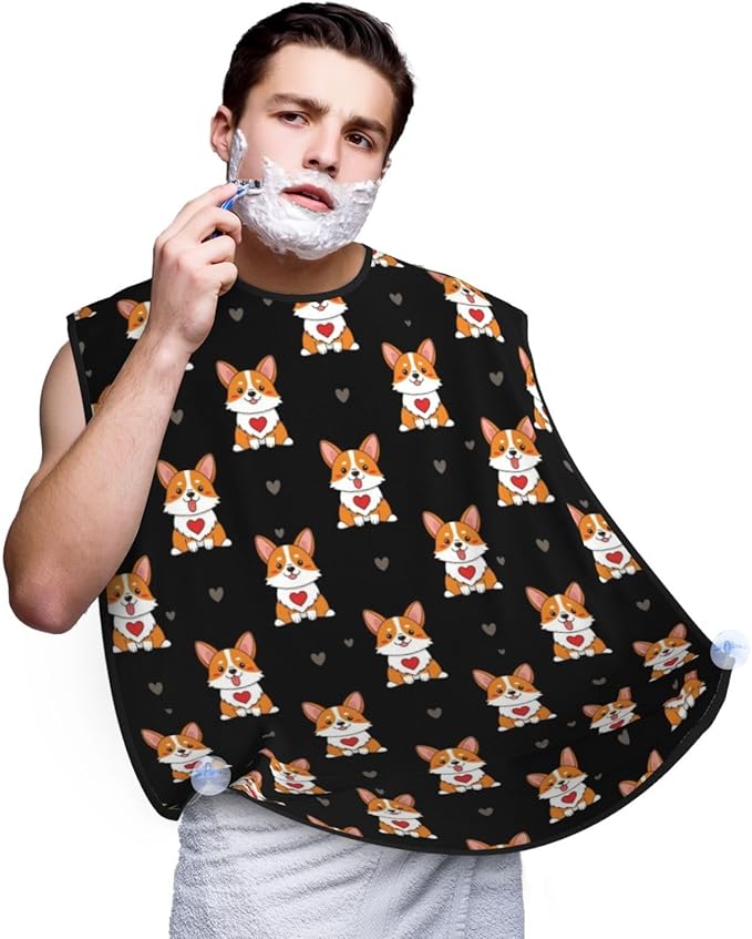 Strong Suction Cup Beard Grooming Bib, Non-Stick Hair Catcher, Waterproof, for Shaving, Cute Funny Dog Puppy Welsh Corgi