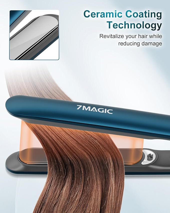 7MAGIC Hair Straightener 1 Inch Flat Iron Titanium Ceramic, Professional 2 in 1 Styling Tool with Fast Heat Up, Anti-Frizz Ionic & Floating Plates for Smooth Shiny Hair on All Hair Types