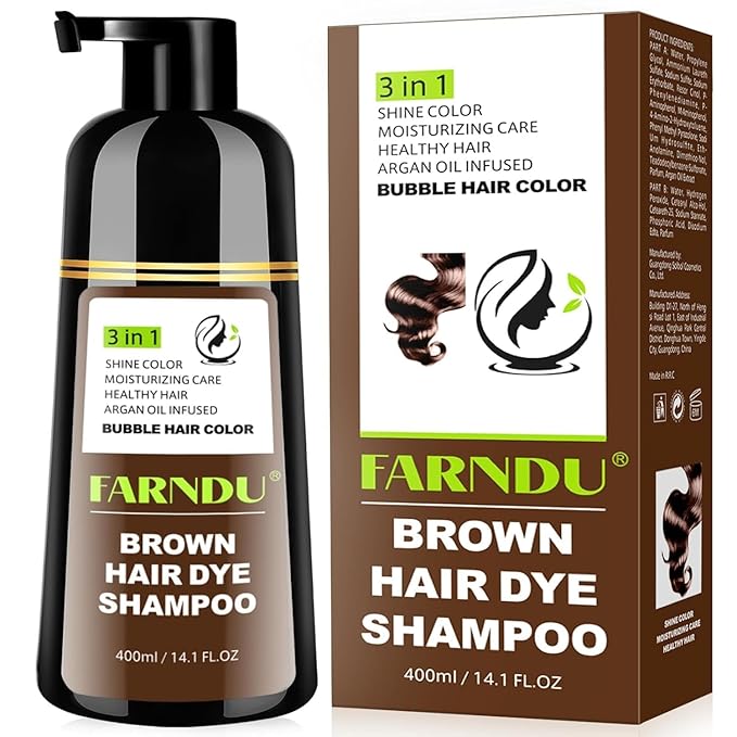 Brown Hair Dye Shampoo, 3 in 1 Instant Hair Color with 15 Min Gray Coverage, Natural Semi-Permanent Herbal Shampoo for Men & Women