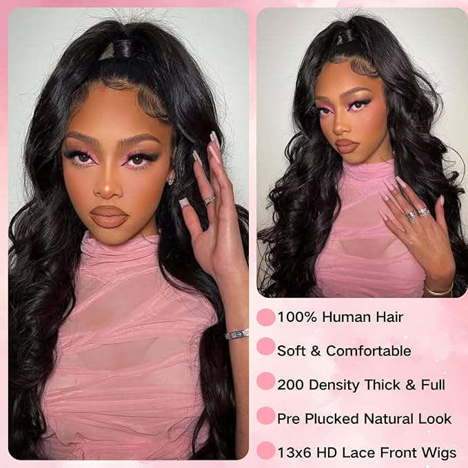 34 Inch 13x6 Body Wave Lace Front Wigs Human Hair 200 Density HD Transparent Lace Front Wigs for Black Women Glueless Frontal Wigs Human Hair Pre Plucked