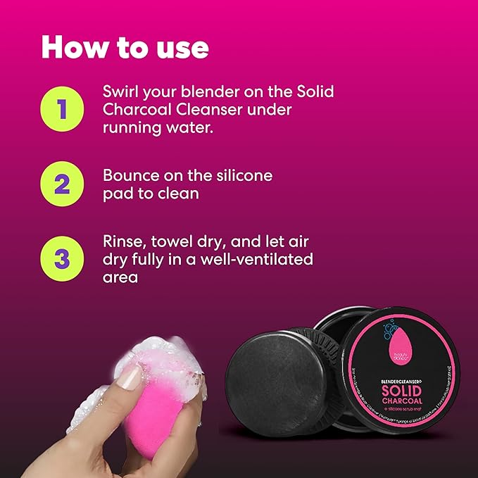 Original Pink Beauty Blender Makeup Sponge & Blendercleanser Solid Charcoal Sponge & Brush Cleanser + Silicone Scrub Mat Charcoal