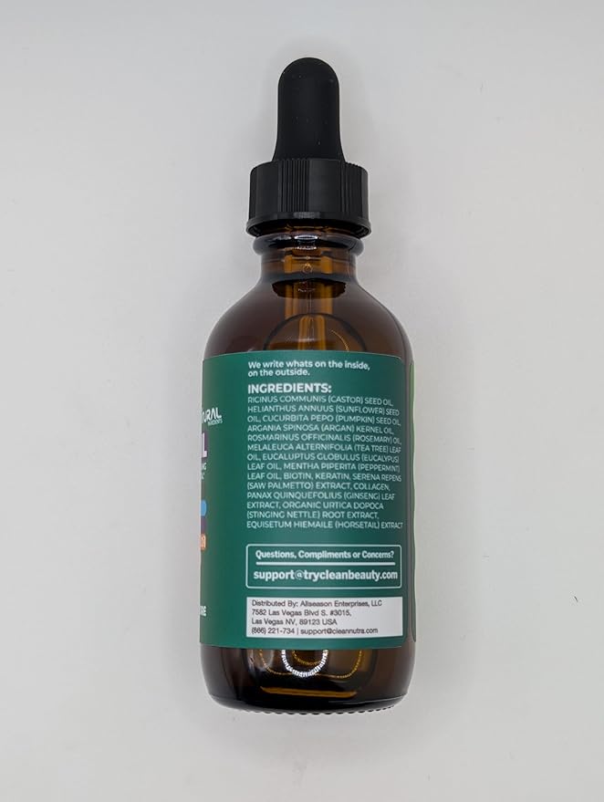 Clean Beauty Rosemary Hair Oil For Growth with Castor Oil Batana Oil Pumpkin Seed Oil Peppermint Oil Silica Biotin Collagen Keratin Saw Palmetto Horsetail Tea Tree Vit E Aloe Vera Jojoba (1 Pack)