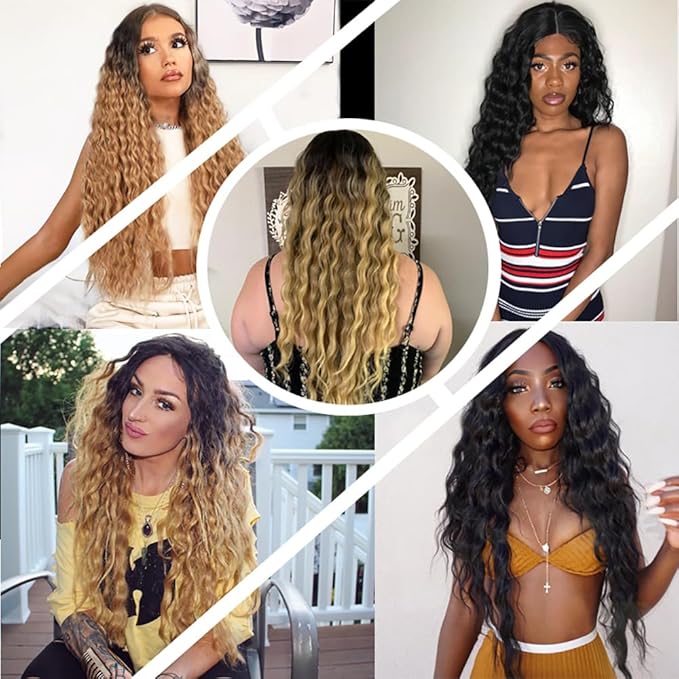 T1B427 Human Hair Bundles Ombre Blonde Deep Wave Bundles Niegmeag Virgin Remy Hair 3 Bundles 22 24 26 Inch Double Weft 3 Tone Brown and Honey Blonde Bundle