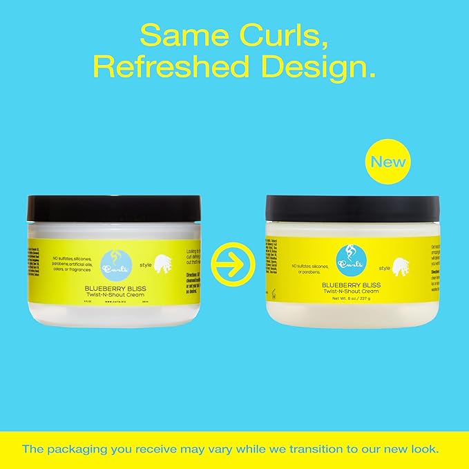 Curls Blueberry Bliss Twist-N-Shout Cream - 8 oz, for the Perfect Twist Outs and Braid Outs, for All Natural Types, Adds Sheen, Moisture, and Definition to Hair