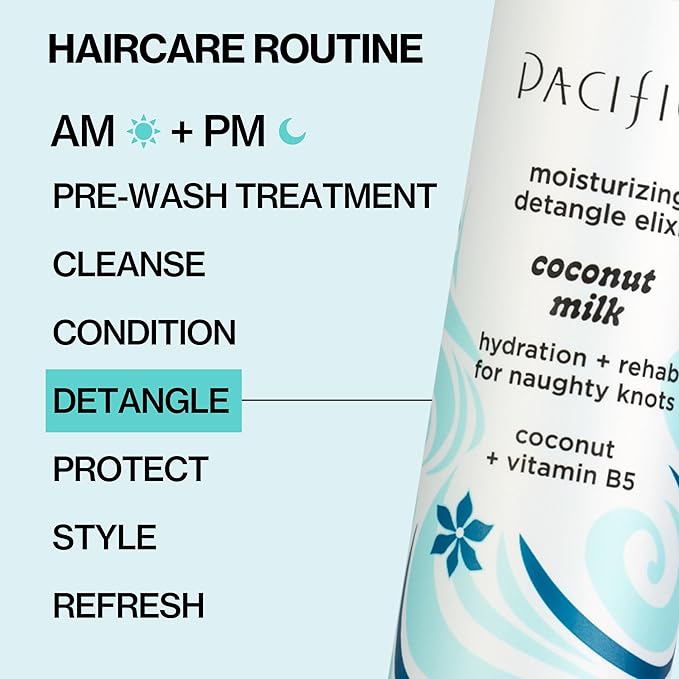 Pacifica Coconut Milk Hair Detangler Spray – Leave-In Conditioning Elixir for Tangle-Free Hair – Instantly Detangles Knots, Adds Shine & Moisture, Prevents Breakage & Frizz – Vegan & Cruelty-Free