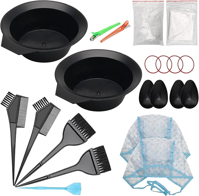 AHIER 23 Pack Hair Coloring Kit, Include Hair Dye Brush and Bowl Set, Highlight Cap Kit, Ear Cover, Gloves, Shawl, Shower Cap for DIY Salon Coloring Tools