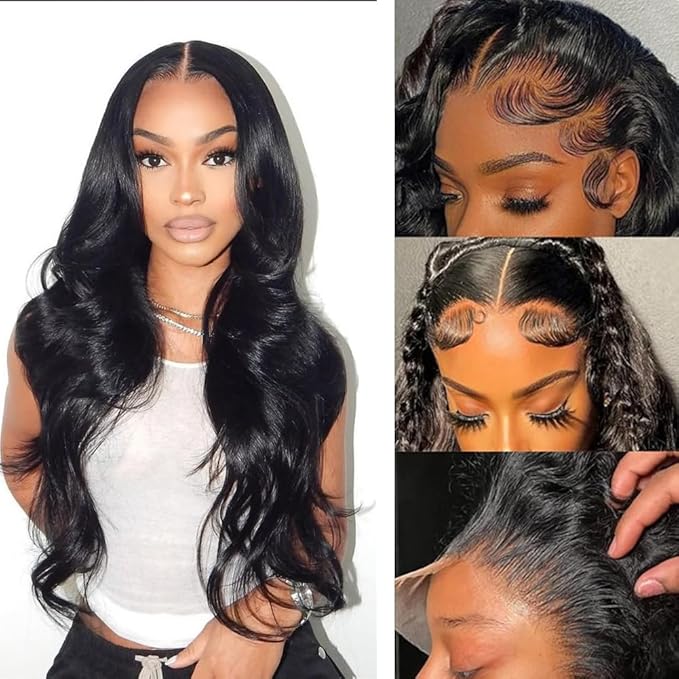 Body Wave Lace Front Wigs Human Hair 200 Density 24Inch 13x6 Body Wave Frontal Wigs Human Hair with Baby Hair Natural Hairline Natural Black