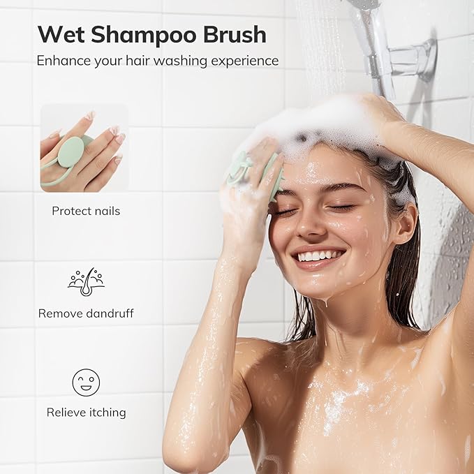 Sndyi Silicone Scalp Massager Shampoo Brush, Hair Scrubber with Soft Silicone Bristles, Scalp Scrubber/Exfoliator for Dandruff Removal, Wet Dry Scalp Brush for Hair Growth & Scalp Care, Mint Green