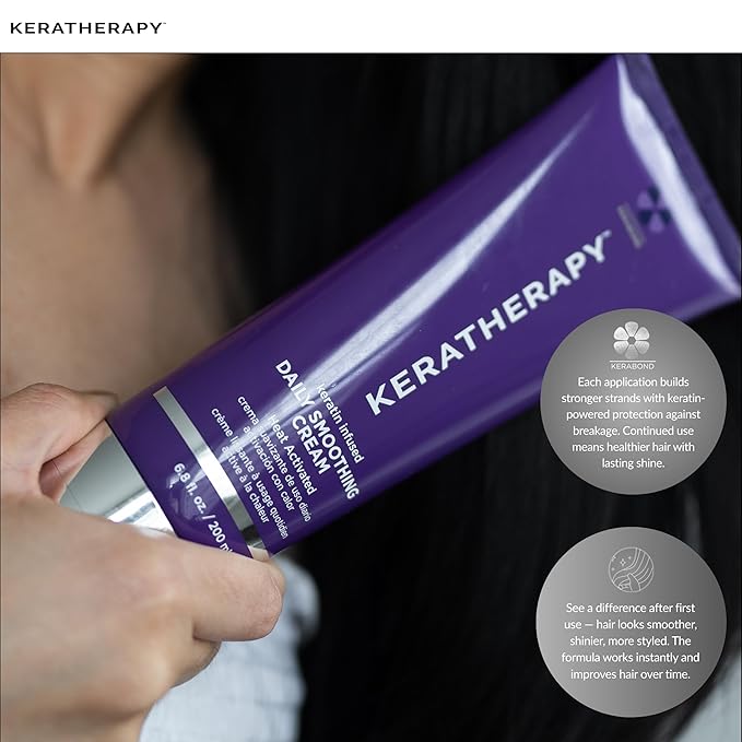 KERATHERAPY Daily Smoothing Cream, 6.8 fl. oz., 200 ml - Keratin Infused Smoothing Cream for Blowouts with Collagen, Jojoba Oil, Wheat & Argan Oil