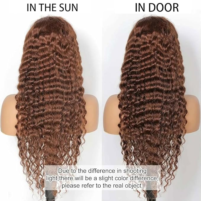 24 Inch Chocolate Brown Deep Wave Lace Front Wigs Human Hair Pre Plucked 200% Density 13x6 HD Lace Frontal Wigs with Baby Hair Deep Curly Wet and Wavy Glueless Wigs for Women (4# Brown, 24 Inch)