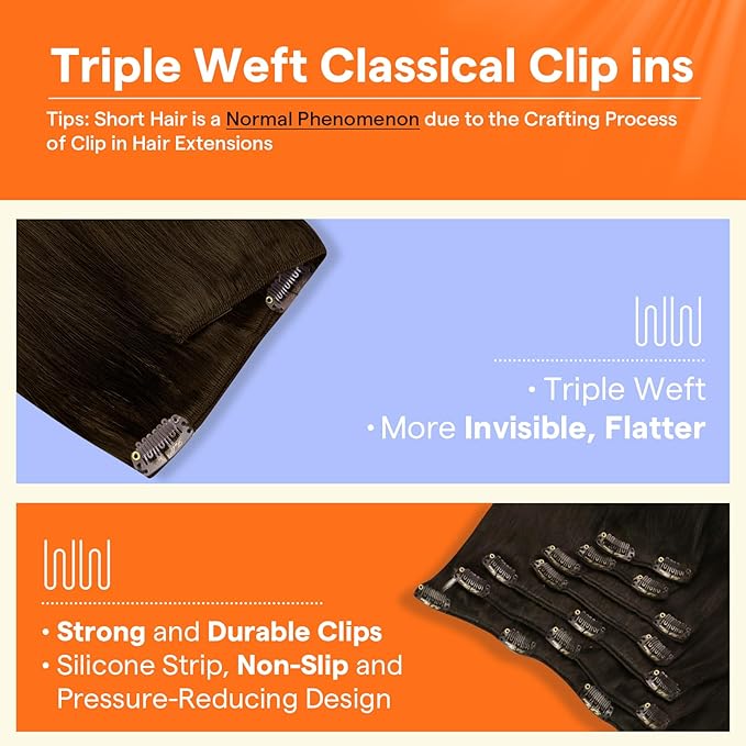 Full Shine 28 Inch Clip in Hair Extensions Real Human Hair Dark Brown Clip in Extensions Brown Real Hair Extensions Clip ins for Women Triple Weft Invisible 7 Pcs 150 G