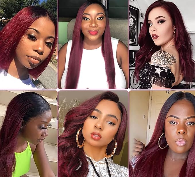 30 32 34 Inch Ombre Human Hair Bundles 1B99J Straight Bundle Niegmeag Brazilian Virgin Remy Hair Extensions 2 Tone Black and Burgundy Straight Bundle 150g