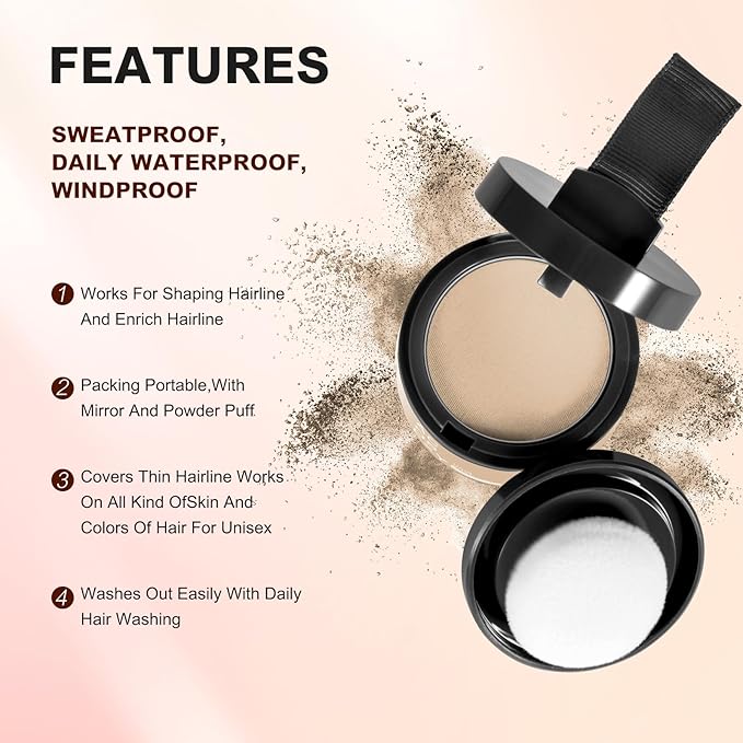 Root Touch Up Hair Powder, Med Blonde, Instantly Covers Hairline Shadow, Thinning Hair for Women Eyebrows, Gray Hair Coverage for Men's Beard Line, Bald Spots