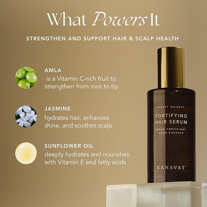 RANAVAT Mighty Majesty - Fortifying Hair Serum - Hair Oil Serum for Scalp Hydration, Frizz Control, & Hair Shine - With Jasmine and Amla Extract (1.7 oz)