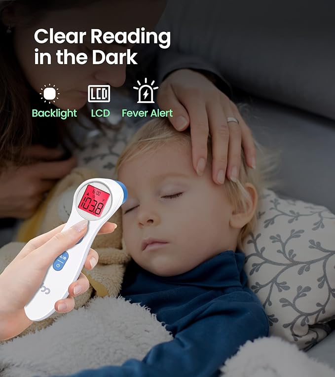 Forehead Thermometer for Adults and Kids, Digital Touchless Thermometer for Baby, Infants and Toddlers, 3 Color Fever Alarm, 1s Fast Accurate Reading, Non Contact