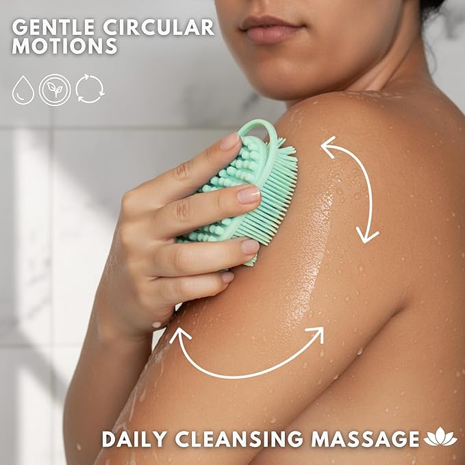 Silicone Body Scrubber for Shower - Gentle Exfoliating Back Scrubber with Soft Bristles - Avilana Premium Dual Sided Bath Brush Massage - Loofah Alternative for Sensitive Skin - Gift Women Men