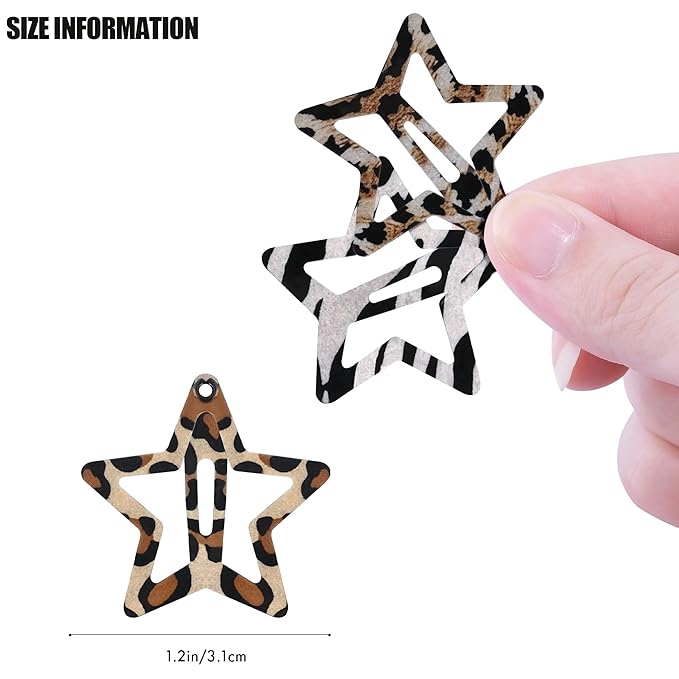 Star Hair Clips Snap Hair Barrettes Non Slip Star Hair Accessories Leopard Colors Metal Hair Clips for Girls Women -16 PCS -Red & Grey